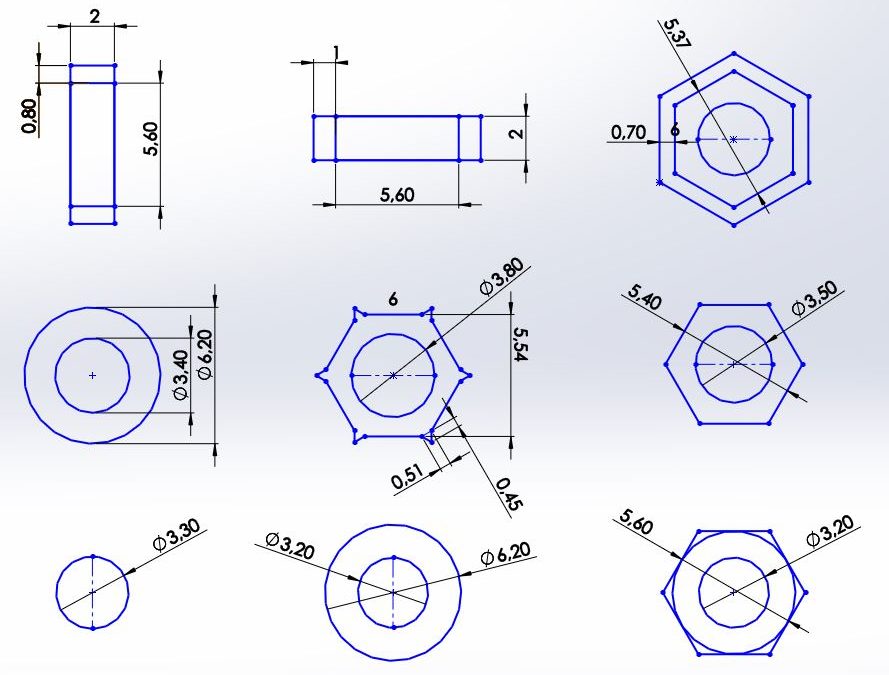 Abmessungen der Prusa-Bohrungen und Mutterschlitze